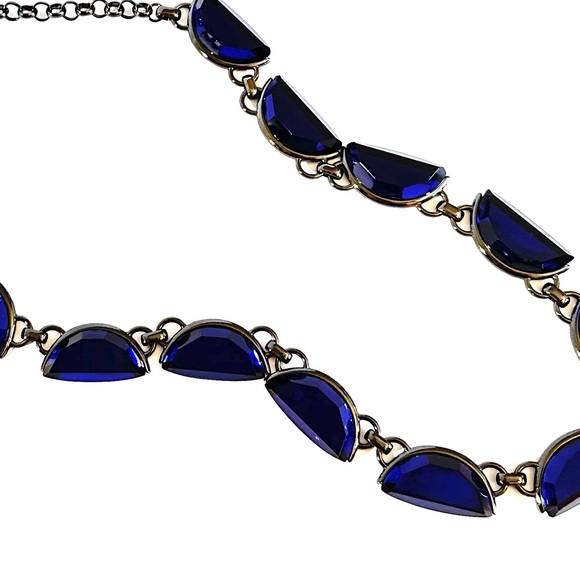 COLDWATER CREEK Vibrant Blue Glass Half Moon Long Silver Necklace NWT - Picture 10 of 10